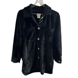 Softies Button Down Embossed Shacket Plush Shirt Jacket size S Black NWT